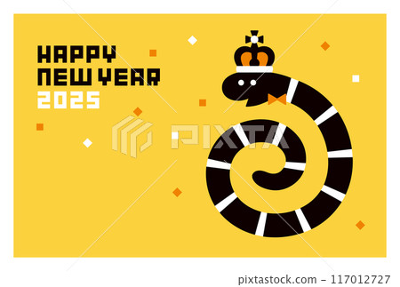2025 Year of the Snake Silhouette of a snake, pop yellow New Year's card template horizontal 2025 Year of the Snake Silhouette of a snake, pop yellow New Year's card template horizontal 117012727