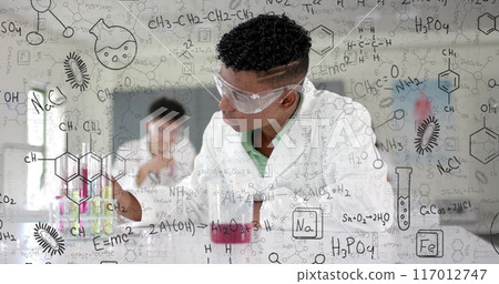 Image of scientific data processing over diverse students in laboratory 117012747