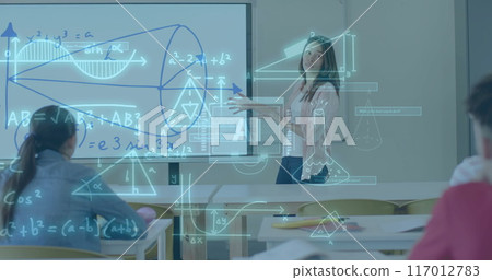 Image of data processing over diverse students at school 117012783