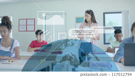 Image of ai data processing over diverse students at school 117012794