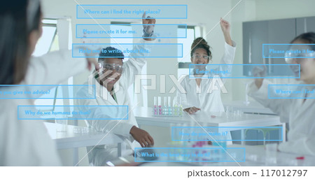 Image of ai data processing over diverse students in laboratory Image of ai data processing over diverse students in laboratory 117012797