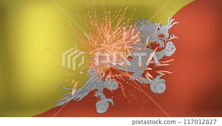 Image of fireworks over flag of bhutan 117012827