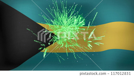 Image of fireworks over flag of bahamas Image of fireworks over flag of bahamas 117012831