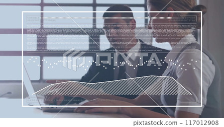 Image of data processing over diverse business people in office 117012908