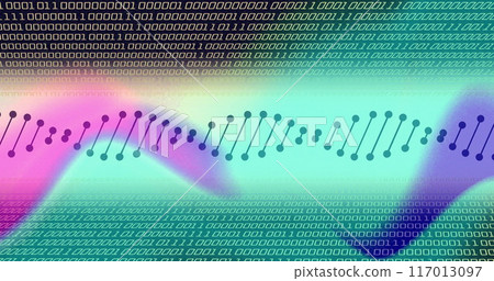 Image of dna strand over data processing on colourful background 117013097