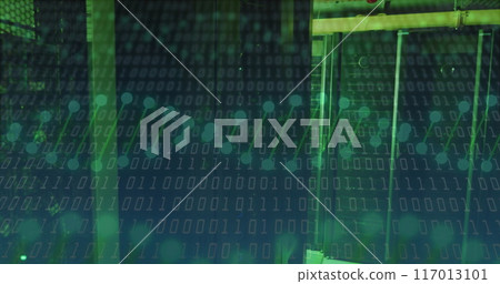 Image of dna strands and data processing over server room Image of dna strands and data processing over server room 117013101