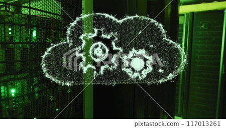 Image of cogs and cloud over server room 117013261