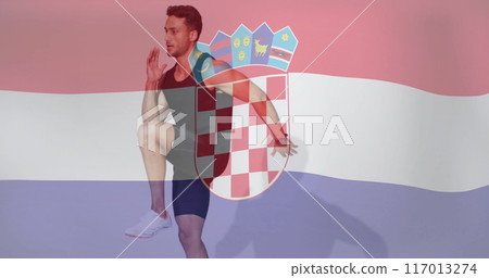Image of flag of croatia over biracial male athlete Image of flag of croatia over biracial male athlete 117013274