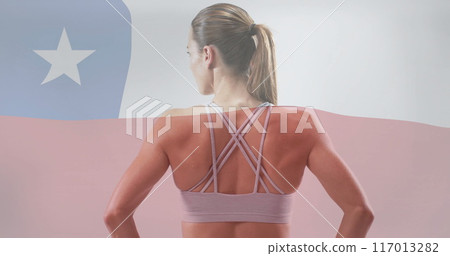 Image of flag of chile over caucasian female athlete 117013282