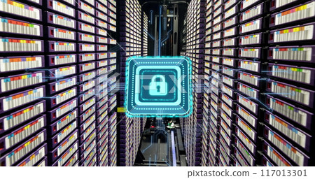 Image of padlock with connections over server room 117013301