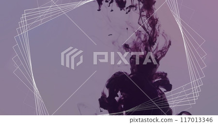 Image of 3d white network structure over dark liquid moving on grey background Image of 3d white network structure over dark liquid moving on grey background 117013346
