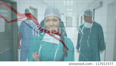 Image of data processing over biracial female surgeon 117013377