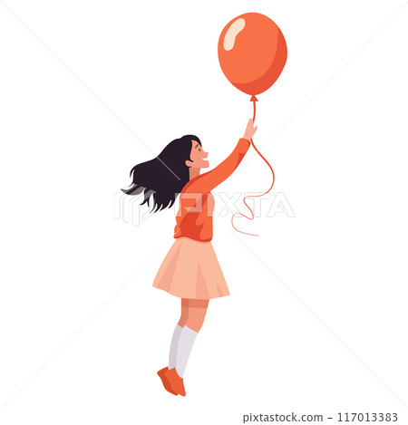 A happy girl is holding a balloon. Flat illustration on a white background A happy girl is holding a balloon. Flat illustration on a white background 117013383