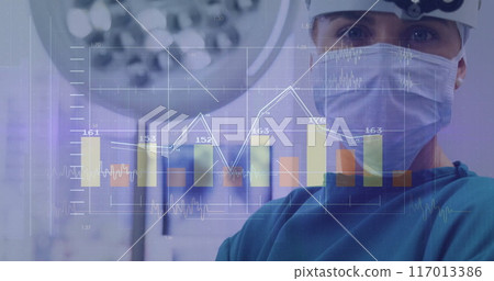 Image of data processing over caucasian male surgeon 117013386