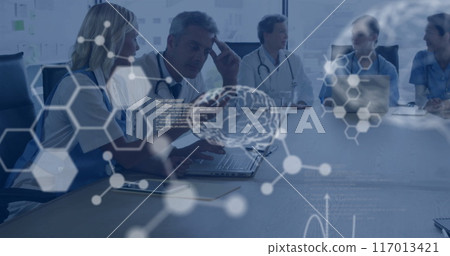 Image of human brains and digital data processing over diverse doctors 117013421