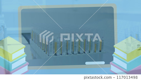 Image of board and book icons over lab Image of board and book icons over lab 117013498