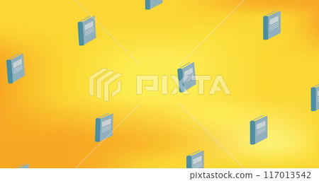 Image of school book icons in seamless pattern against copy space on yellow gradient background Image of school book icons in seamless pattern against copy space on yellow gradient background 117013542