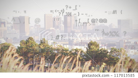 Image of data processing over modern cityscape Image of data processing over modern cityscape 117013585