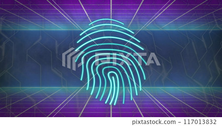 Image of fingerprint over lines on purple background Image of fingerprint over lines on purple background 117013832