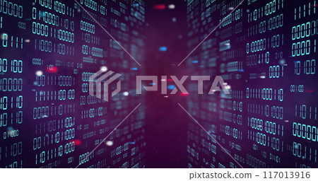 Image of colourful spots over data processing on black background 117013916