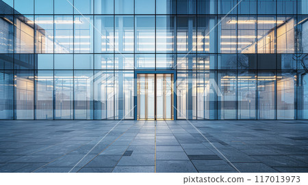 Empty pavement front of the modern office entrance. 117013973