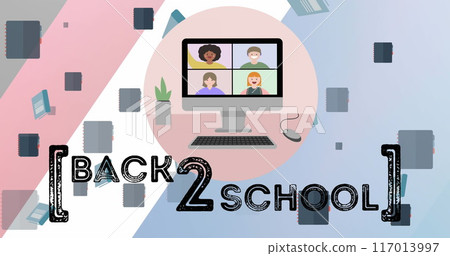 Image of back 2 school text over school items icons 117013997