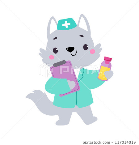 Wolf Animal Work in Ambulance and Hospital Hold Clipboard Vector Illustration Wolf Animal Work in Ambulance and Hospital Hold Clipboard Vector Illustration 117014019