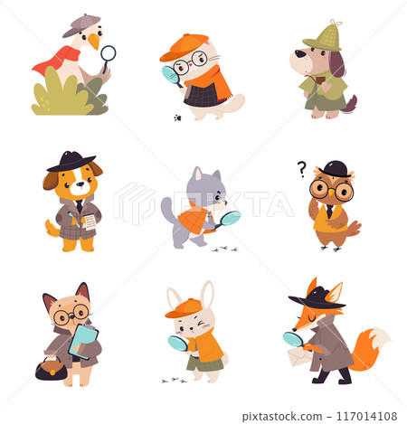 Animal Detective Character Investigating and Search for Evidence Vector Set Animal Detective Character Investigating and Search for Evidence Vector Set 117014108