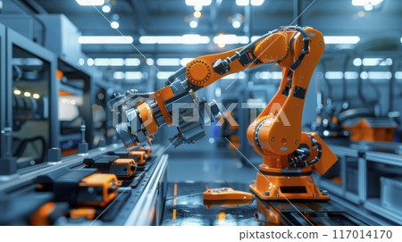 Robotic hand machine tool at industrial manufacture factory. 117014170