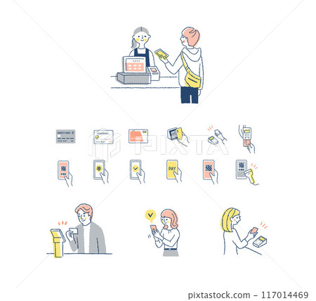 People making cashless payments / Cashless payment icons 117014469