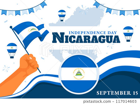 Nicaragua Independence Day Vector Illustration on September 15 with Waving Flag and Ribbon in a National Holiday Flat Style Cartoon Background 117014603