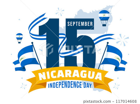 Nicaragua Independence Day Vector Illustration on September 15 with Waving Flag and Ribbon in a National Holiday Flat Style Cartoon Background 117014608