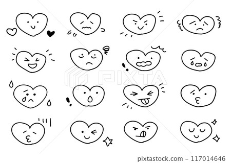 Cute heart icon set_monochrome 117014646