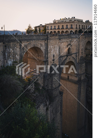 Stone Puente Nuevo Bridge over the Guadalevin River in Ronda 117014660