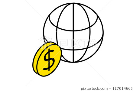 Globe and dollar coin, target, goal achievement and goal business icon, isometric illustration Globe and dollar coin, target, goal achievement and goal business icon, isometric illustration 117014665