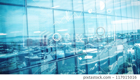 Image of financial data processing over cityscape Image of financial data processing over cityscape 117015016