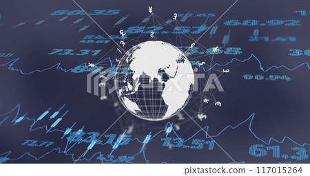 Image of globe with currency symbols and data processing Image of globe with currency symbols and data processing 117015264