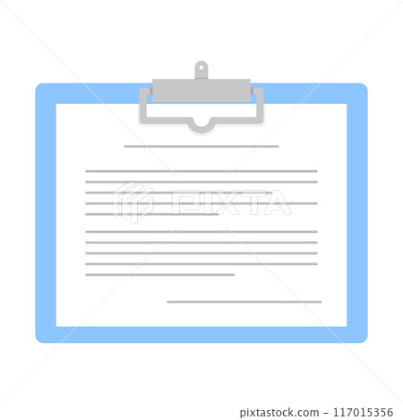 Illustration of a clipboard holding documents, no lines, flat, horizontal Illustration of a clipboard holding documents, no lines, flat, horizontal 117015356