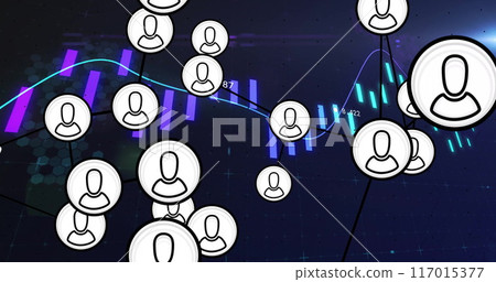 User icons image over financial data and stock market graph 117015377