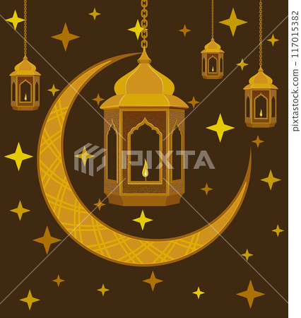 islamic lantern muslims attribute of religion flat style vector illustration 117015382