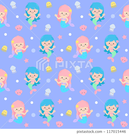 cute kid seamless pattern mermaid pink party illustration 117015446