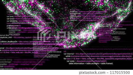 Image of digital data processing over globe of connections Image of digital data processing over globe of connections 117015500