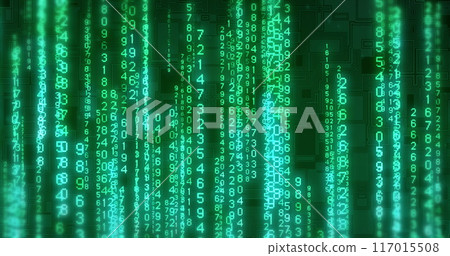 Image of digital data processing and binary coding on black background 117015508