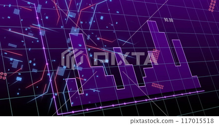 Image of digital data processing over circuit board on black background 117015518