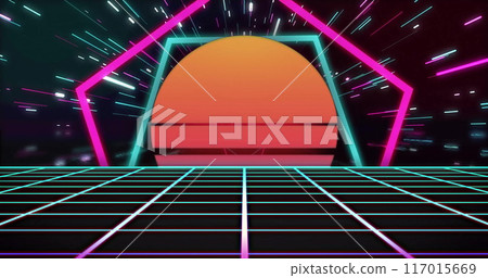 Image of image game screen with neon metaverse patten on black background Image of image game screen with neon metaverse patten on black background 117015669