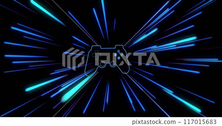 Image of image game pad with neon light trails on black background Image of image game pad with neon light trails on black background 117015683