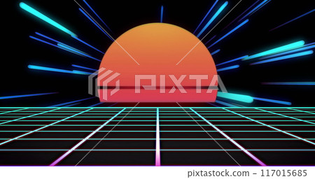 Image of image game screen with neon metaverse patten on black background 117015685