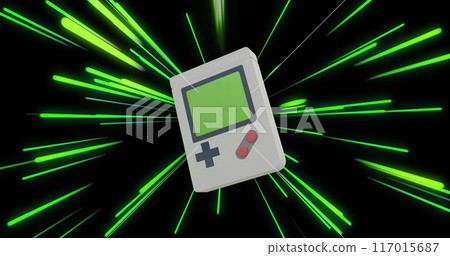 Image of image game pad with neon light trails on black background Image of image game pad with neon light trails on black background 117015687