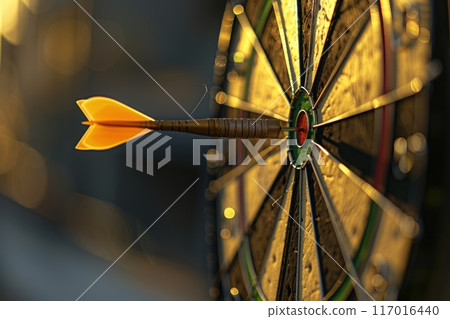 A yellow dart is flying towards a green bullseye 117016440