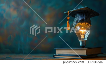 E-learning Graduate Certificate Program Concept Lightbulb on Book with Graduation Hat and Education Icons Concept Internet Education Course Degree E-learning Graduate Certificate Program Concept Lightbulb on Book with Graduation Hat and Education Icons Concept Internet Education Course Degree 117016502